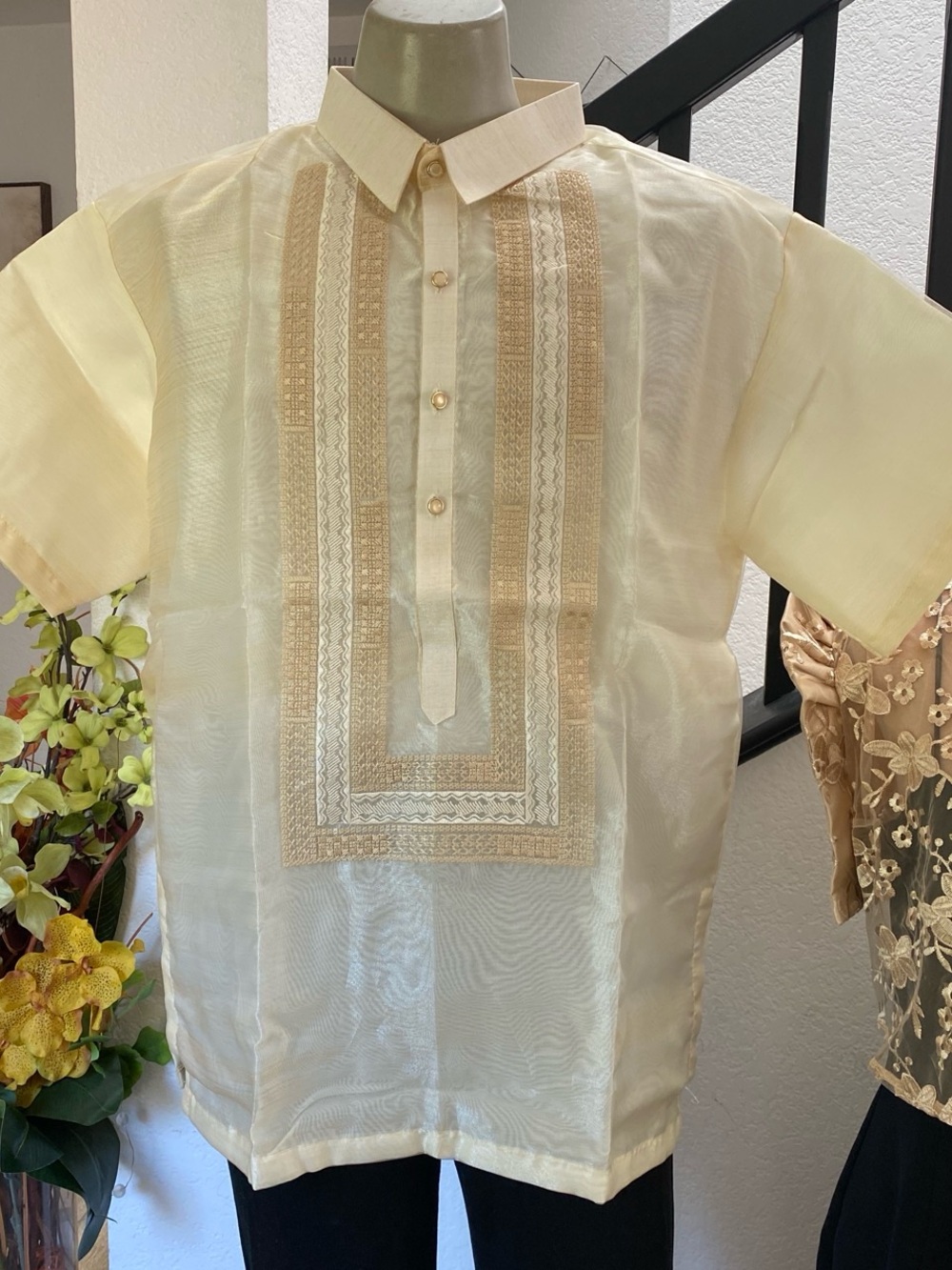 Classic Men's Barong-Inspired Dress Shirt in Cream
